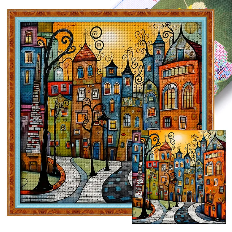Colorful Houses 14CT (40*40CM) Stamped Cross Stitch gbfke