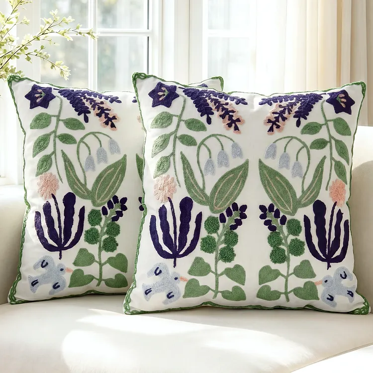Sanmadrola Throw Pillow Covers Embroidered 18x18'' Boho Decorative Pillow Cover for Living Room Couch Sofa Bed Home Decor