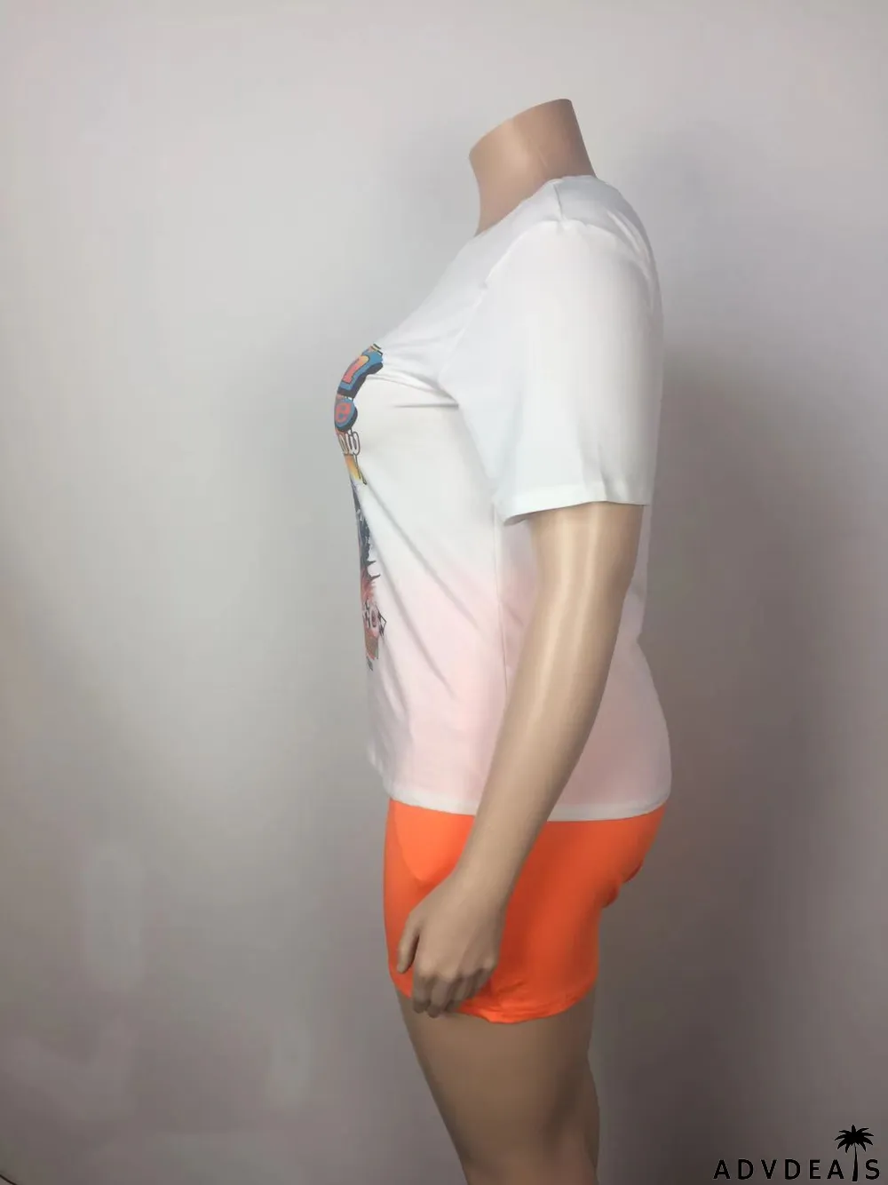 Plus Size Women Summer Casual Print Top And Pocket Shorts Two Piece