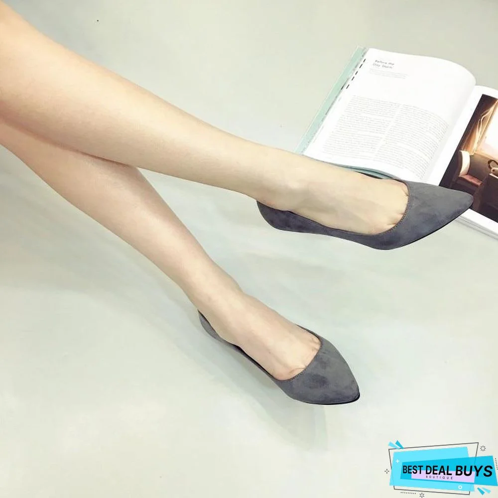 Women Low Heel Pumps Flock Plain Shallow Slip On Flats Shoes