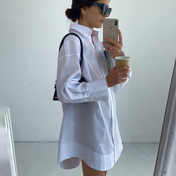 Ootddress White Loose Fashion Shirts For Women See-Through Patchwork Cardigan Coat Lapel Slim Long Sleeve Oversized Blouse Shirt