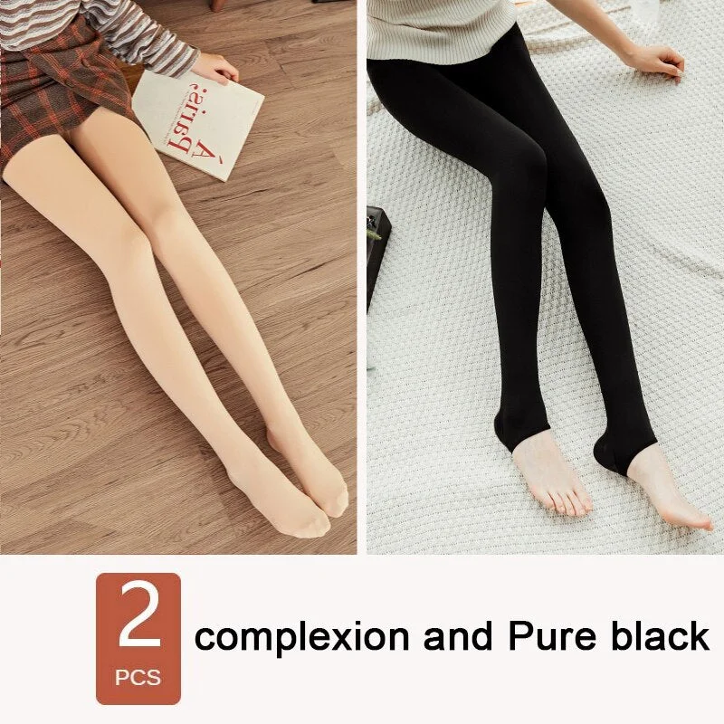 ATHVOTAR 2Pcs Winter Warm Pants Women Casual Thicken Elasticity Velvet Pants Thermal High Waist Pants for Women