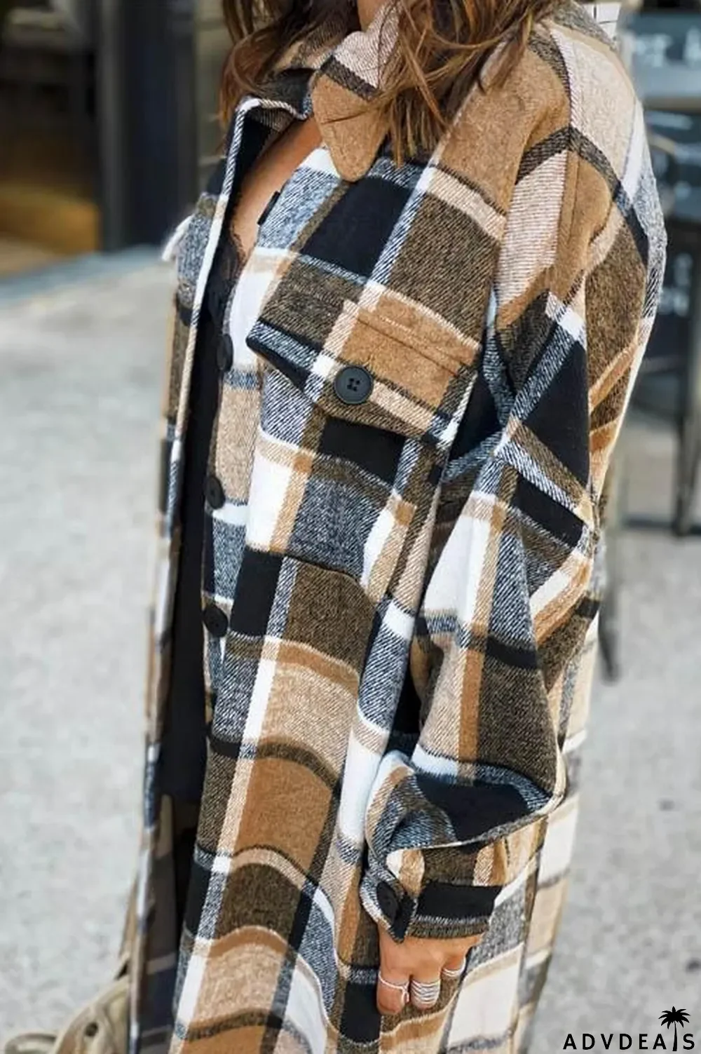 New Fashion Plaid Long Woolen Coat