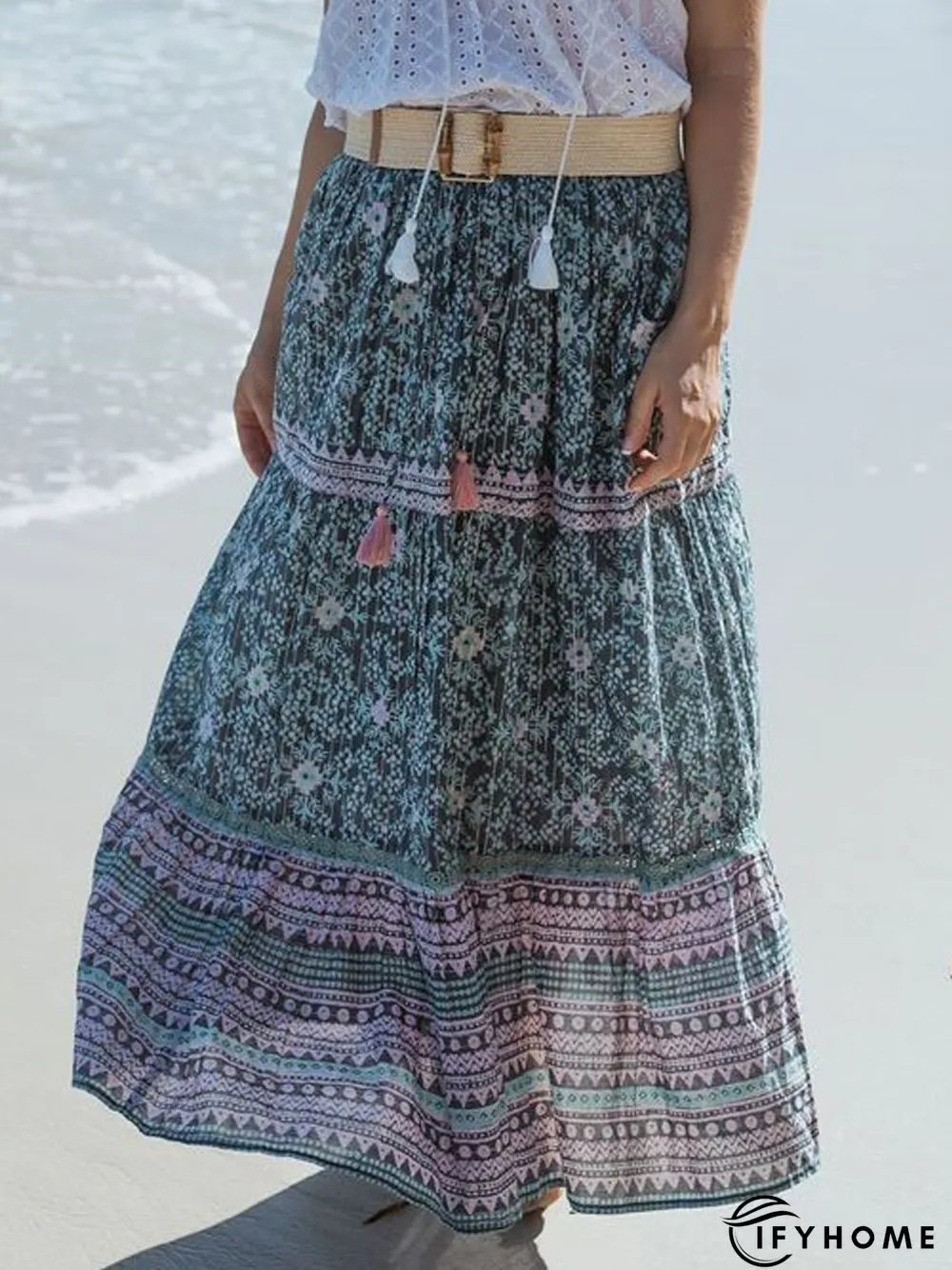 Loose Green Floral Vacation Skirt | IFYHOME