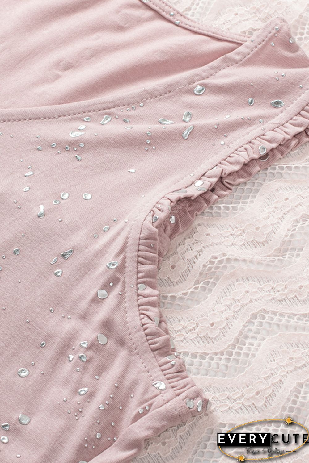 Pink Foil Splatter Drops Ruffled Flowy Tank