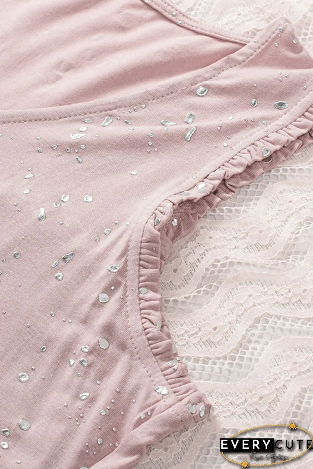 Pink Foil Splatter Drops Ruffled Flowy Tank