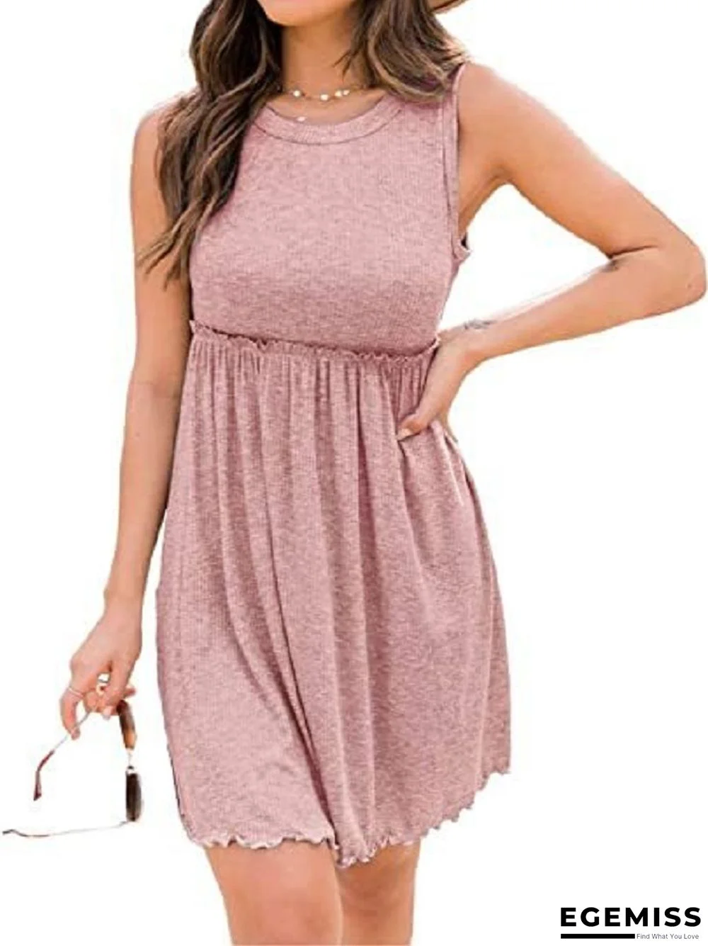 Round Neck Knit High Waist Pleated Vest Dress | EGEMISS