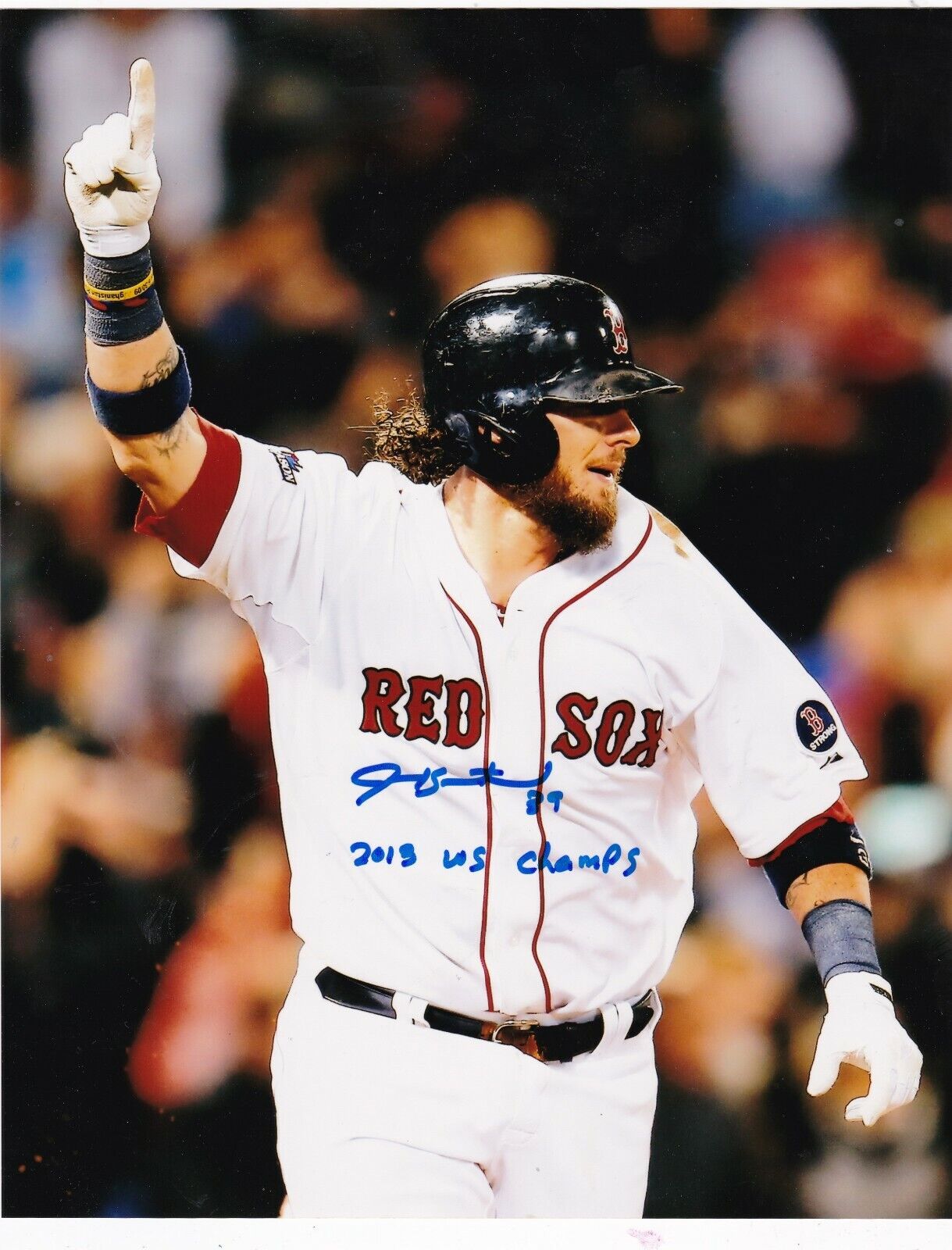 JARROD SALTALAMACCHIA BOSTON RED SOX 2013 WS CHAMPS ACTION SIGNED 8x10