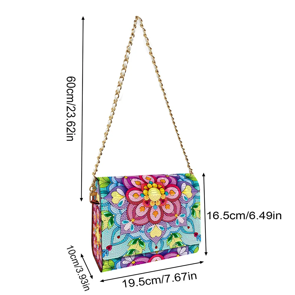 DIY Mandala Diamond Art Wooden Coin Pouch with Chain 5D Diamond Painting Purse