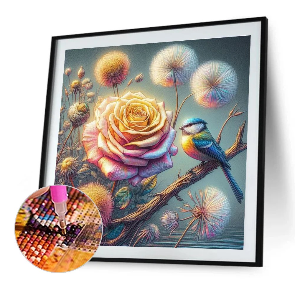 Diamond Painting - Full Round Drill - Rose Dandelion Bird(Canvas|40*40cm)