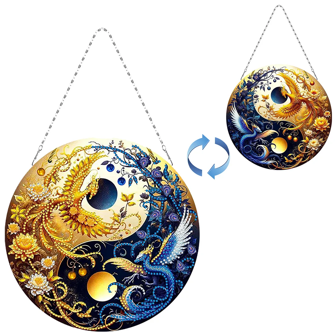 Phoenix Yin Yang 2D Flat DIY Diamond Painting Set Diamond Art Pendant Home Decor