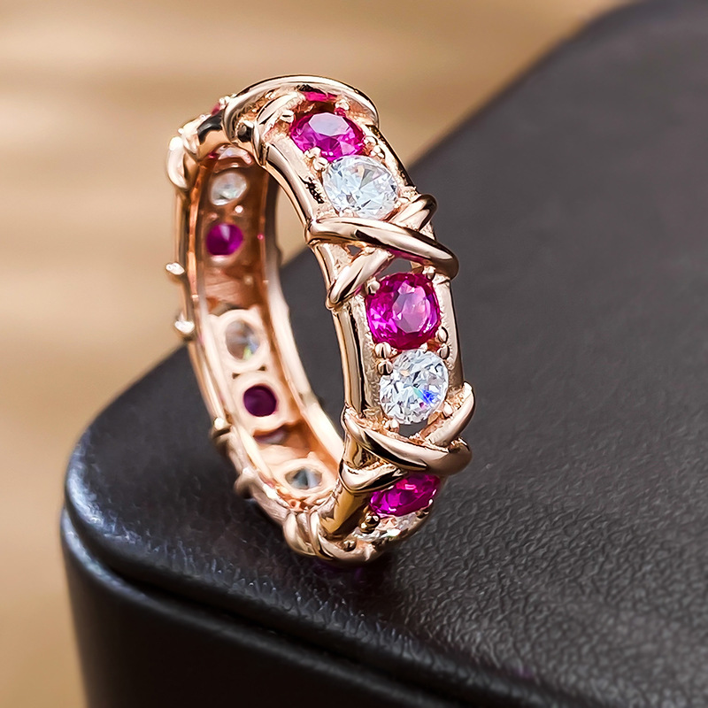 MIKAMU Jewelry S925 Two-Tone Diamond Inlay Ring - Elegant and Versatile Design