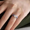 18K White Gold Round Lab Diamond Pear Sapphire Three Stone Ring