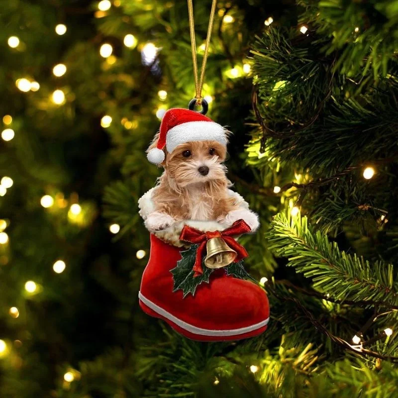 VigorDaily Maltipoo In Santa Boot Christmas Hanging Ornament SB106