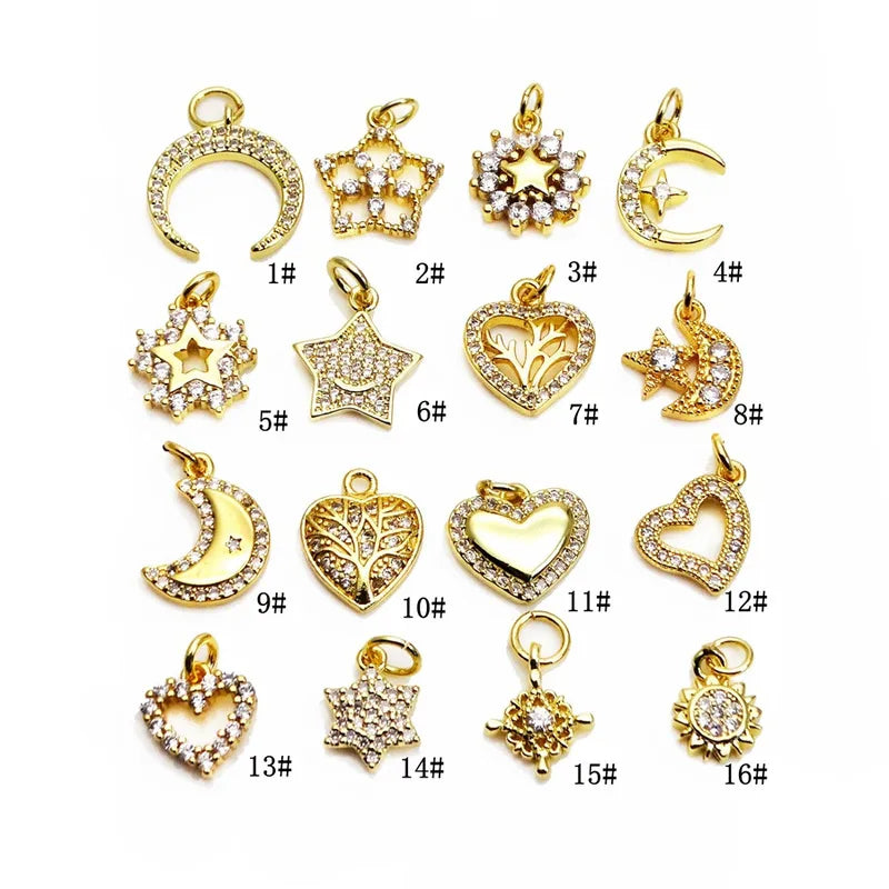 1 Piece 10*11mm 10*13mm 12*10.5mm Copper Zircon Star Heart Shape Flower Jewelry Accessories Pendant