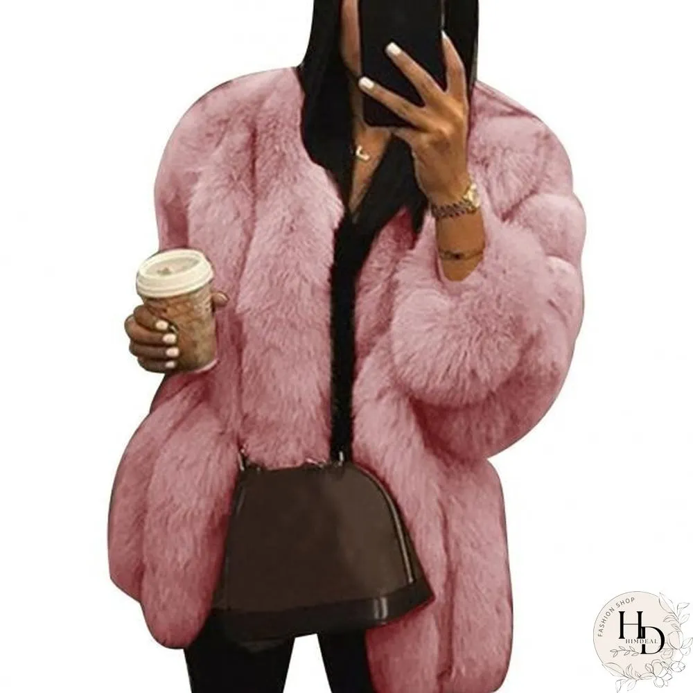 Fashion Winter Solid Color Thicken Faux Fur Coat Women Loose Warm Long Sleeve Jacket(SIZE:S-XXXXXL)