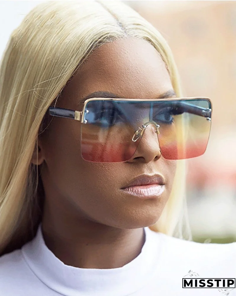 1Pair Half Metal Frame Ombre Lens Flat Top Sunglasses