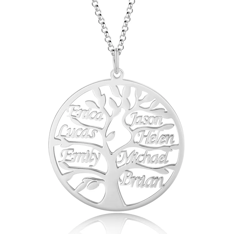 Collier Argent Arbre de vie Arbre généalogique 7 prenoms Jessemade FR