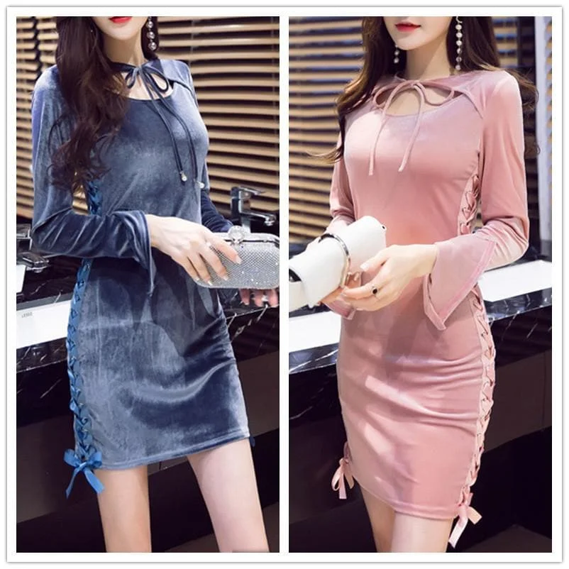 Pink/Blue Velvet Sweetheart Laceup Dress SP1811933