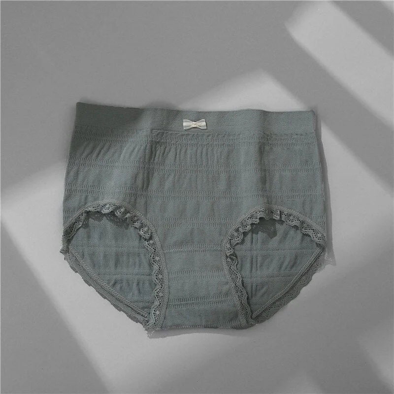 FINETOO Women Lace Lingerie Cute Bownot Briefs Femme 3D Corrugated Panty Sexy Seamless Intimate High Waist Underwear For Lady