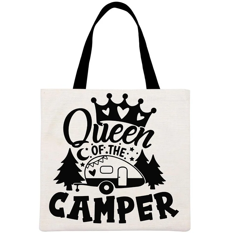 Queen Of The Camper, Camping Printed Linen Bag-Annaletters