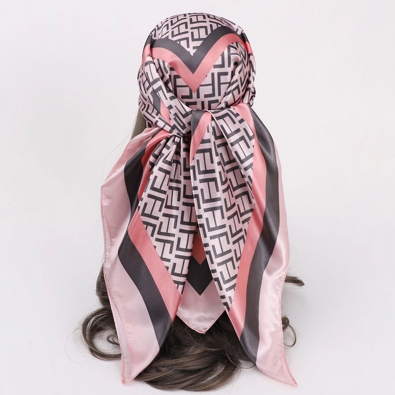 Women’s Vacation Plaid Satin Printing Silk Scarf