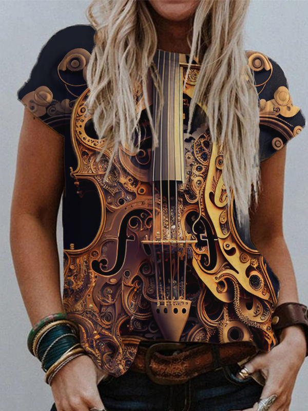 Abstract Cello Art Round Neck Comfy T Shirt wearshes