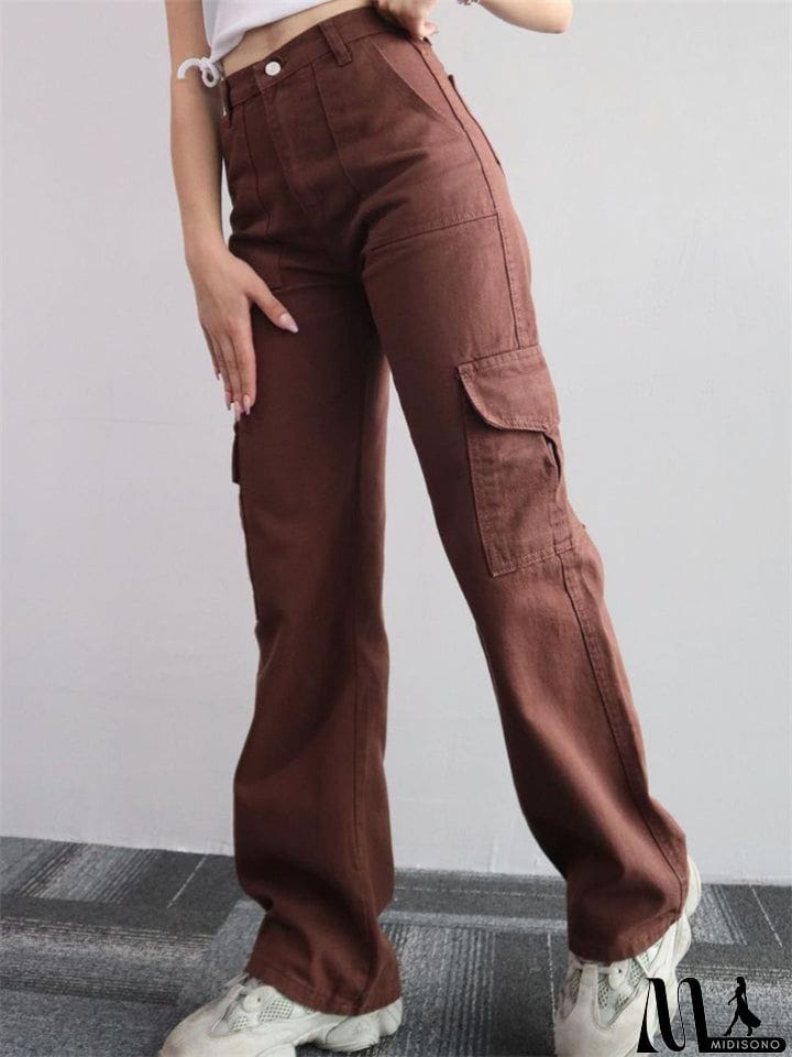 MidiSono - Ladies Temperament Leisure Multi-pocket Trousers