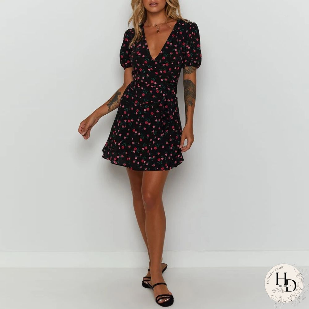 Fashion Temperament Short Sleeve Tight-Fitting Overlap One-Piece Small A Dress