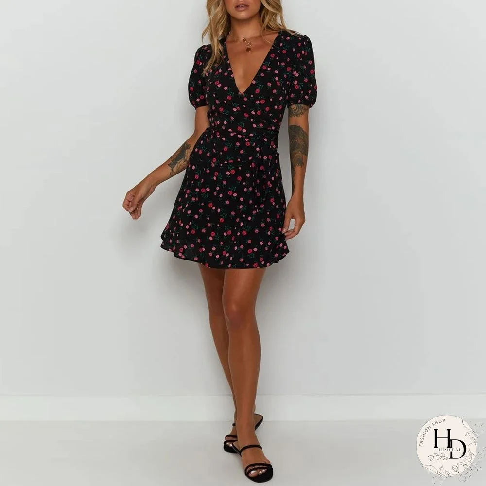 Fashion Temperament Short Sleeve Tight-Fitting Overlap One-Piece Small A Dress