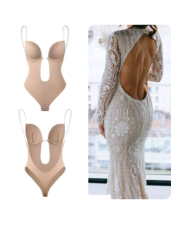 Deep V backless belly corset evening dress shapewear invisible straps bra