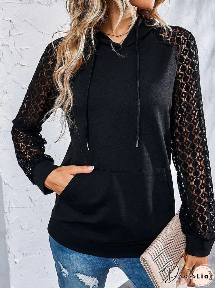 Fashionable Lace Splicing Pullover Hoodie