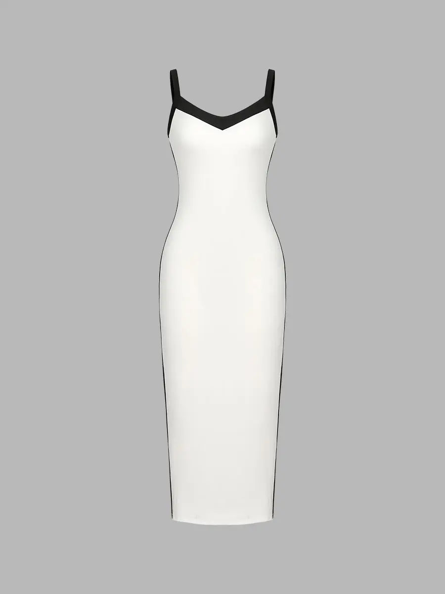 Contrast Stitching Split Hem Midi Dress
