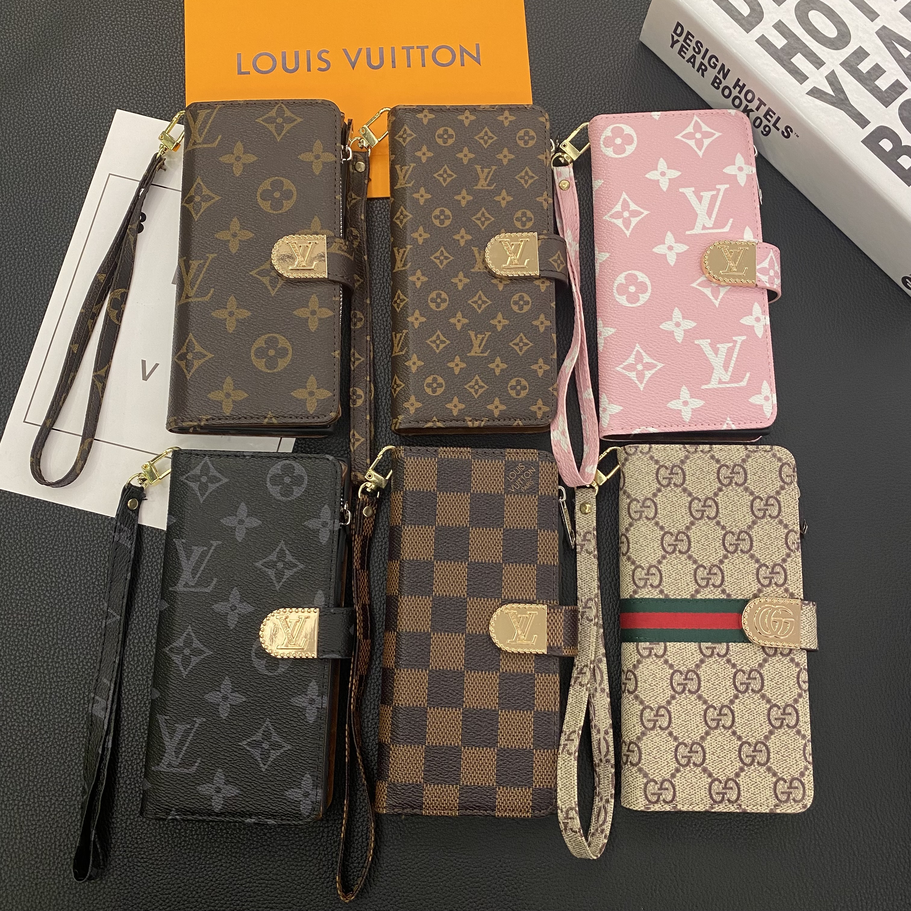 Monogram LV canvas leather wallet iPhone Samsung mobile phone case