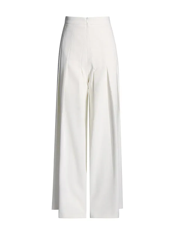 Loose Pleated Solid Color Asymmetric One-Shoulder T-Shirt Top High Waisted Zipper Pants