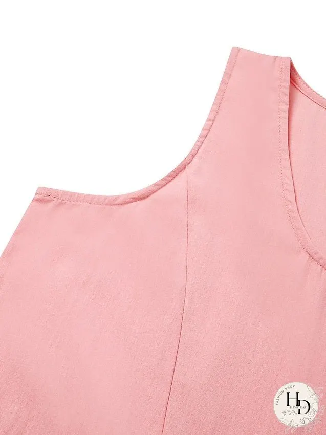 Casual Dress Cotton Dress Shift Dress Midi Dress Blue Pink Khaki Sleeveless Pure Color Pocket Spring Summer Crew Neck Basic Daily Vacation Weekend Loose Fit S M L XL XXL for Women