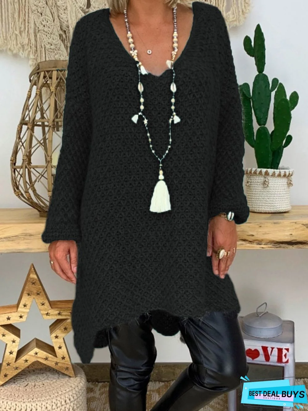 Plus Size Sweater Dresses V Neck Women Casual Dresses