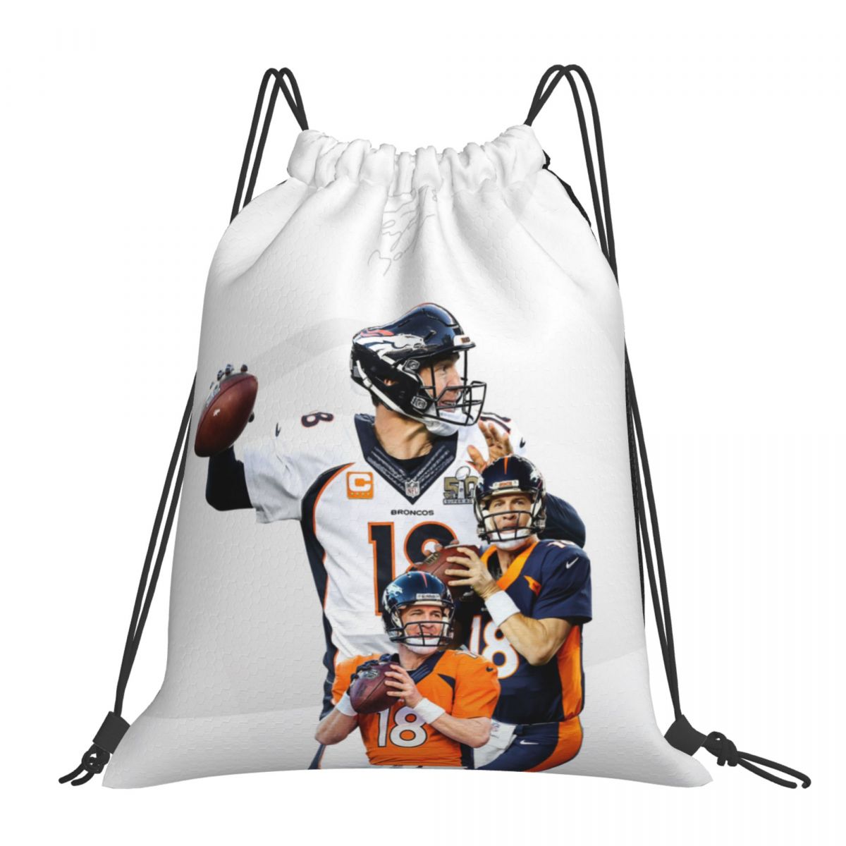 Denver Broncos Peyton Manning Ring of Fame Foldable Sports Gym Drawstring Bag