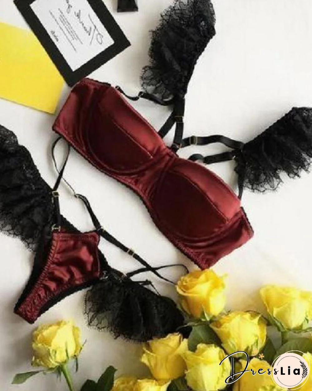 Lace Hem Patchwork Bra Sets P12975