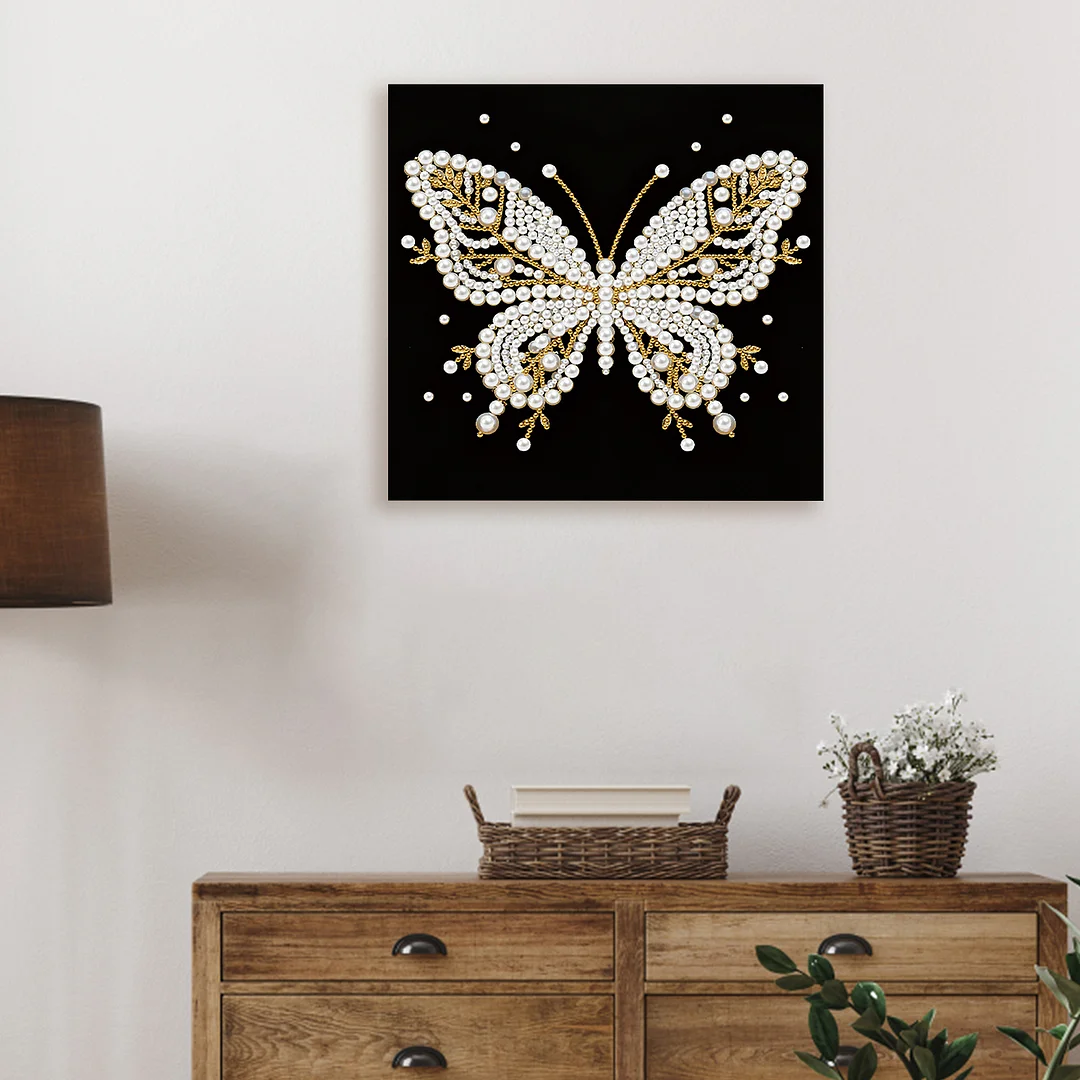 Butterfly DIY Pearl Diamond Painting Kit for Adult Home Decor 25x25cm With Frame