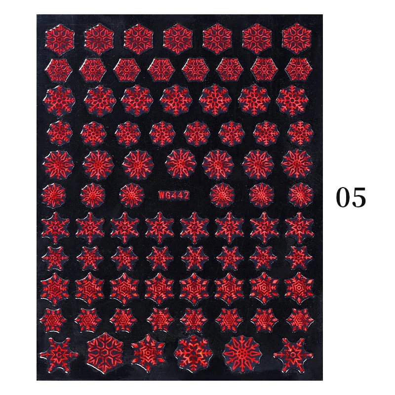 3D Christmas Nail Art Decoration Stickers Sparkly Gold White Colorful  Glitter Geometry Snowflake Winter Slider Nail Foils-Nail Inspo