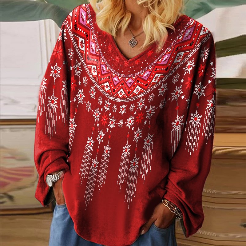 Snowflake Pattern Women's Long-sleeved T-shirt