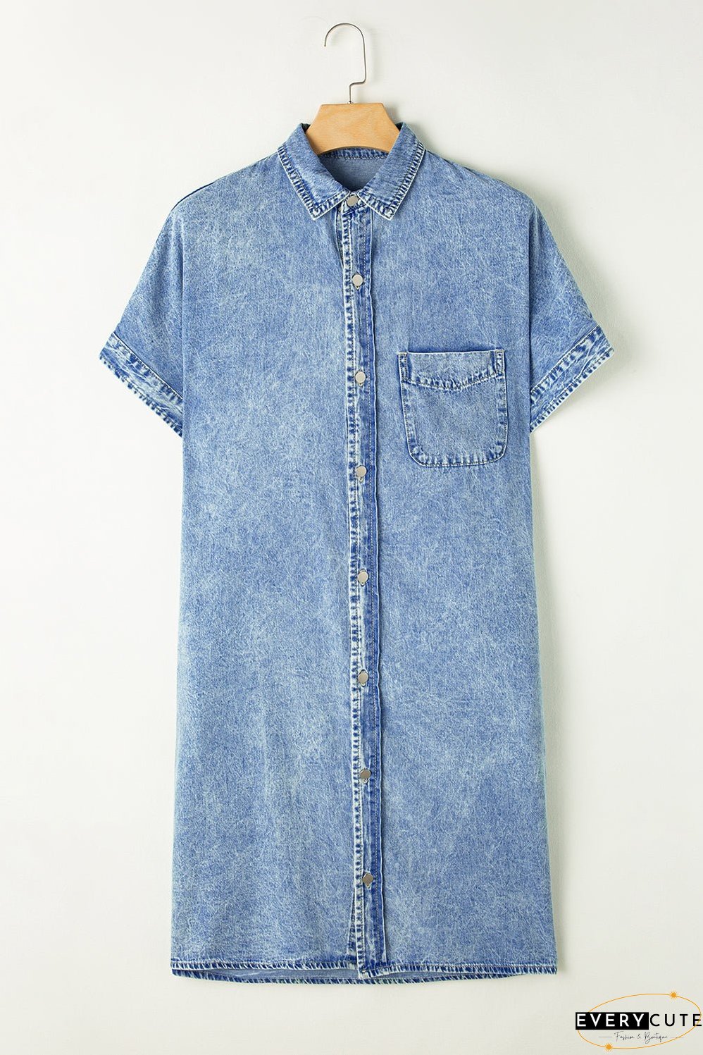 Denim Shirt Dress with Button Pockets