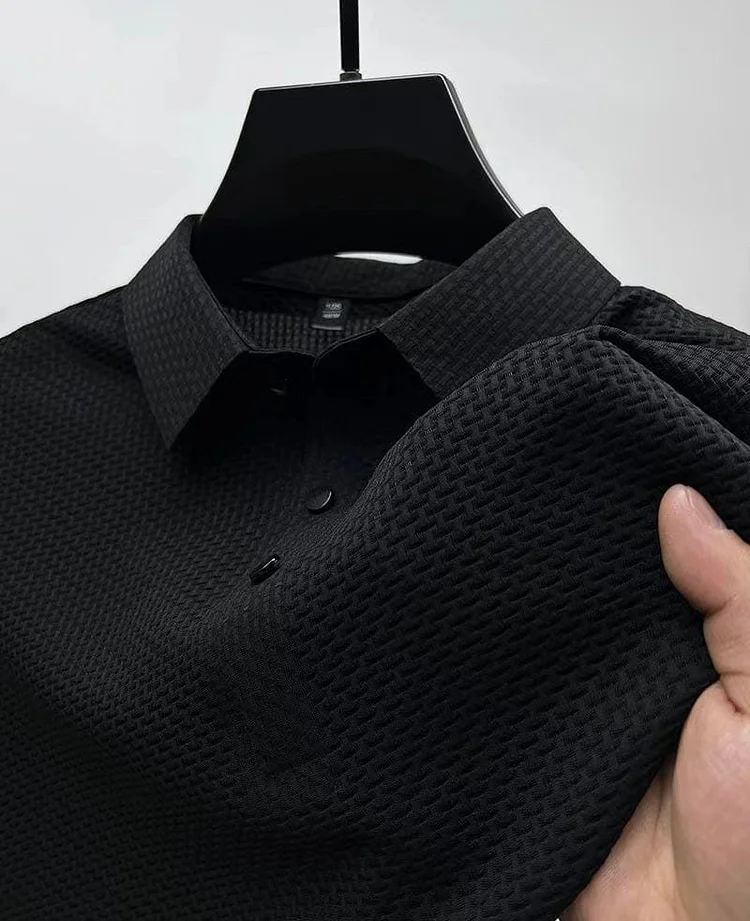 Casual Short Sleeve Button Lapel Collar Waffle Polo Shirt 