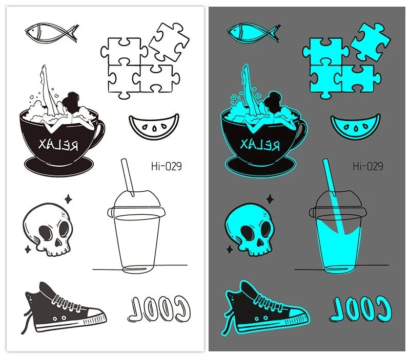 37 kinds Stylish Blue Light Luminous Tattoo Temporary Arm Body Sticker Club Party Disposable Noctilucent tatouage temporaire