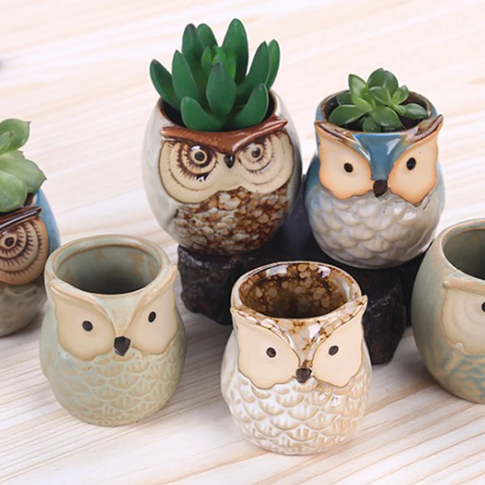 1 Pcs Flower Pot Mini Ceramic Owl Succulent Plant Container Pot Flowers Planter Garden Supplies Home Decoration Accessories