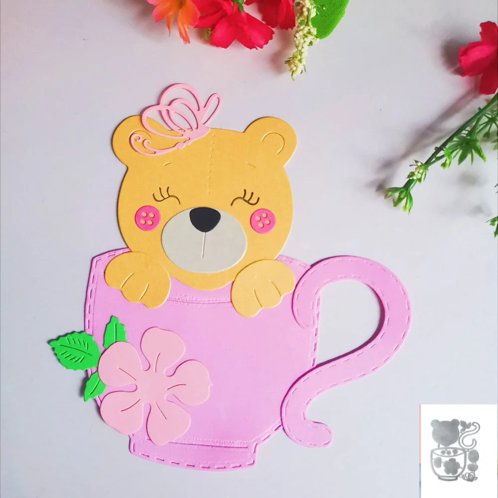 New Bear Cup Flower Cut Dies Metal Stencil Template For DIY Scrapbooking Embossing Paper Greeting Cards Album Decor Mold