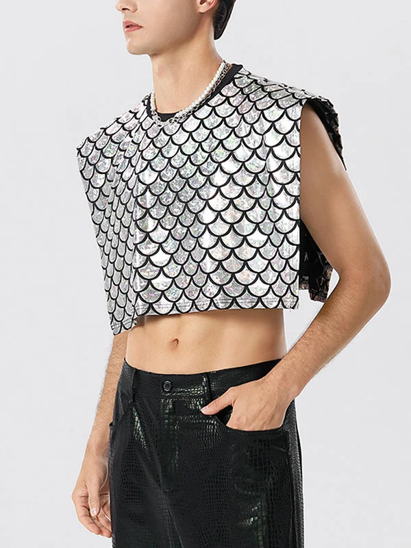 Aonga - Mens Metallic Crew Neck Sleeveless Crop Top K