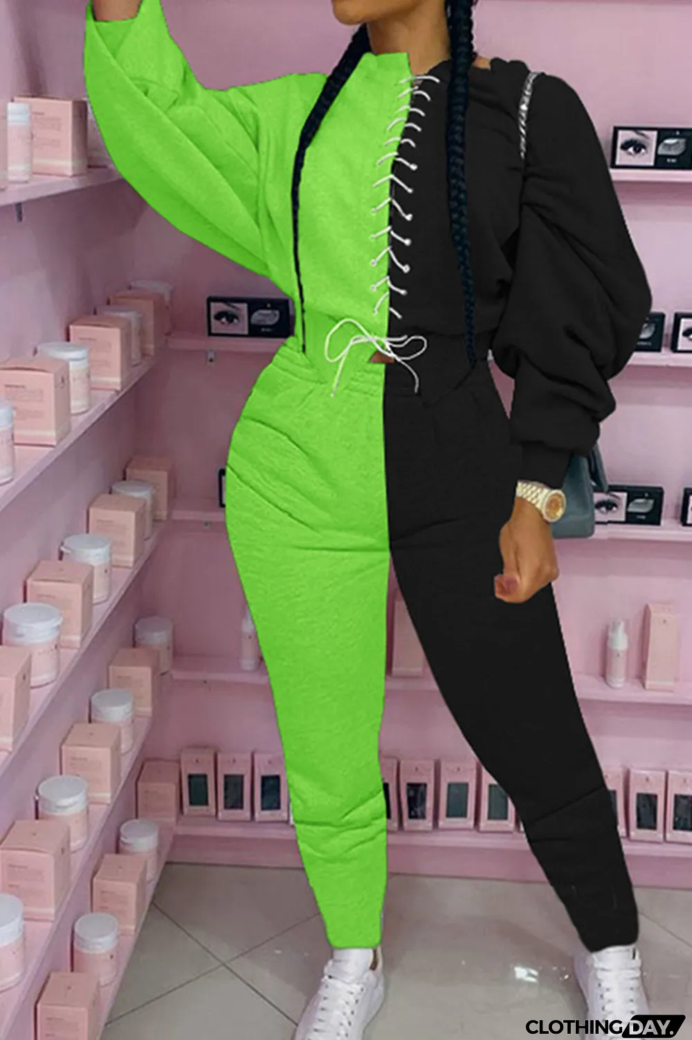 Grey Casual British Style Polyester Fiber Patchwork Solid Bandage Split Joint Pants Strap Design O Neck Long Sleeve Regular Sleeve Regular Two Pieces