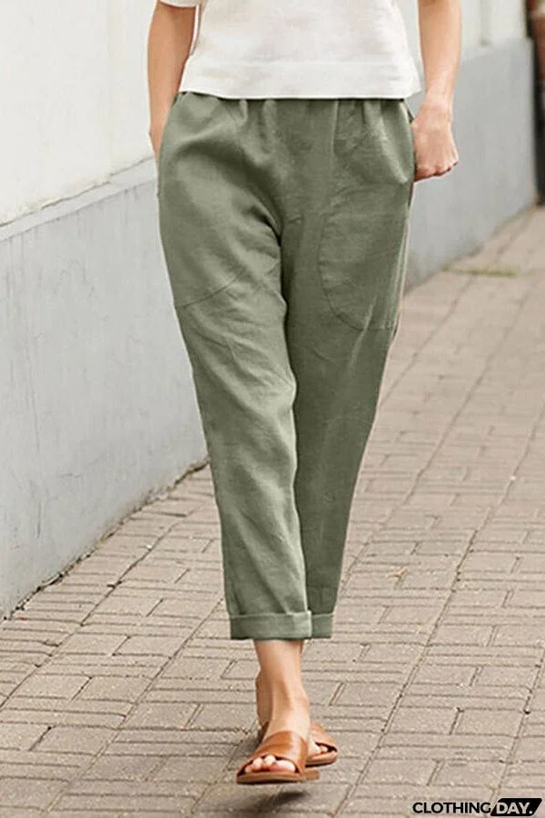 Solid Cotton Linen Pants